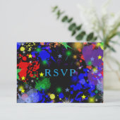 Faux Neon, Paint Splatter, Custom, RSVP Kaartje (Staand voorkant)