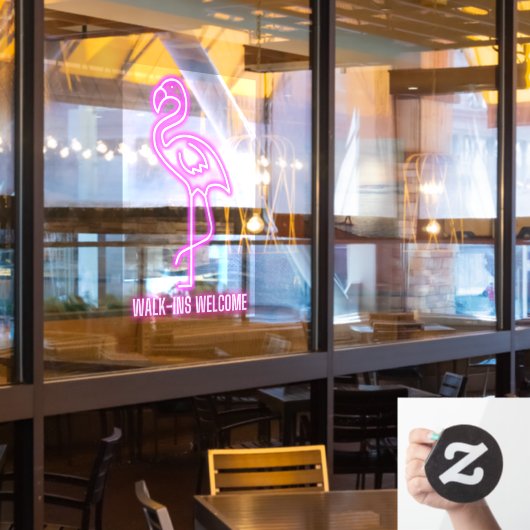 Faux Neon Pink Flamingo Walk-Ins Welkom Raamsticker (Restaurant Raam)