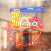 Faux Neon Ramen Noodles Pho Restaurant Shop Raamsticker (Vel 2)