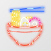 Faux Neon Ramen Noodles Pho Restaurant Shop Raamsticker (Vel)