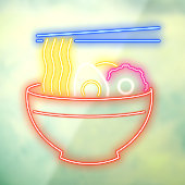 Faux Neon Ramen Noodles Pho Restaurant Shop Raamsticker (Vel 3)