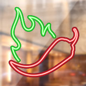 Faux Neon Red Chili Pepper Green Flame Raamsticker (Vel 2)