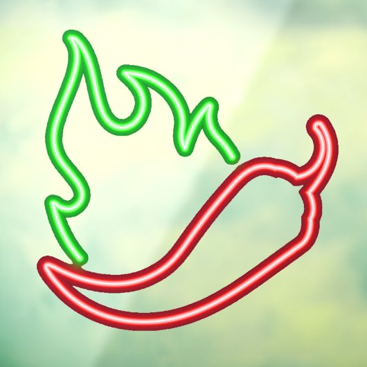 Faux Neon Red Chili Pepper Green Flame Raamsticker (Vel 3)