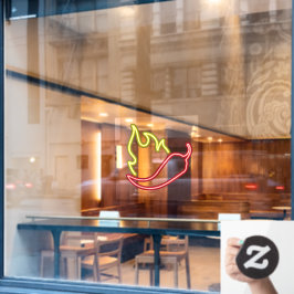 Faux Neon Red Chili Pepper Yellow Flame Raamsticker