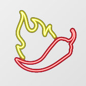 Faux Neon Red Chili Pepper Yellow Flame Raamsticker (Vel)