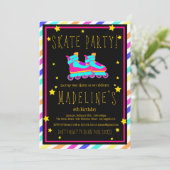 Faux Neon Roller Schaats Chalkboard Regenboogdag Kaart (Staand voorkant)