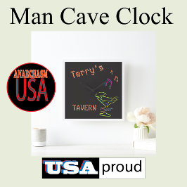 Faux Neon Sign Personalized Mancave Tavern Club Vierkante Klok