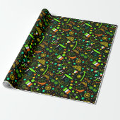 Faux Neon St. Patrick’s Day Irish Icon Pattern Cadeaupapier (Uitgerold)