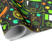 Faux Neon St. Patrick’s Day Irish Icon Pattern Cadeaupapier (Rol Hoek)