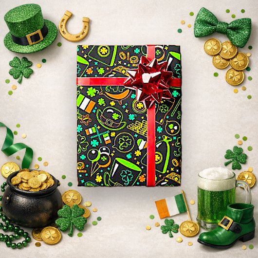 Faux Neon St. Patrick’s Day Irish Icon Pattern Cadeaupapier