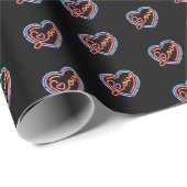 Faux Neon Valentijn Roze Blauw Rode Harten op zwar Cadeaupapier (Rol Hoek)