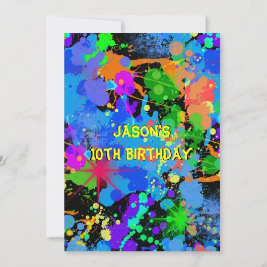 Faux Neon, Verf Splatter, Paintball, Uitnodiging (Voorkant)