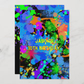 Faux Neon, Verf Splatter, Paintball, Uitnodiging (Voorkant / Achterkant)