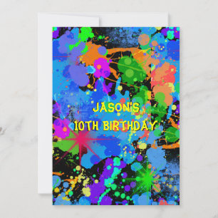 Faux Neon, Verf Splatter, Paintball, Uitnodiging