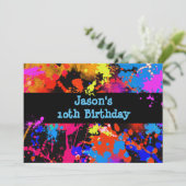 Faux Neon, Verf Splatter, Paintball, Uitnodiging (Staand voorkant)