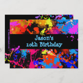 Faux Neon, Verf Splatter, Paintball, Uitnodiging (Voorkant / Achterkant)