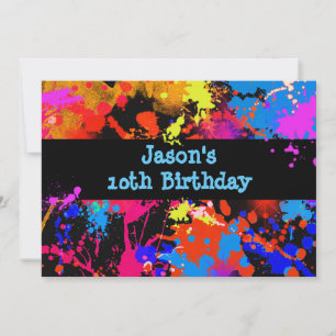Faux Neon, Verf Splatter, Paintball, Uitnodiging
