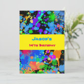 Faux Neon, Verf Splatter, Uitnodiging voor verjaar (Staand voorkant)