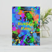Faux Neon, Verf Splatter, Uitnodiging voor verjaar (Staand voorkant)