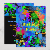 Faux Neon, Verf Splatter, Uitnodiging voor verjaar (Voorkant / Achterkant)