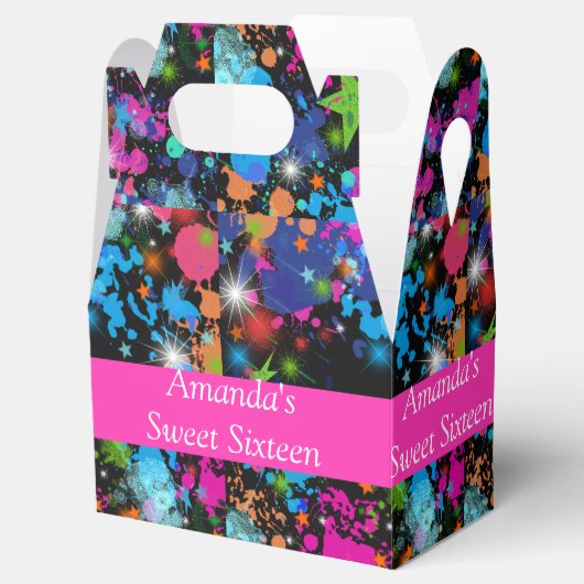 Faux Neon, Verf Splatter, Zoet Zestien, Aangepast Bedankdoosjes (Geopend)