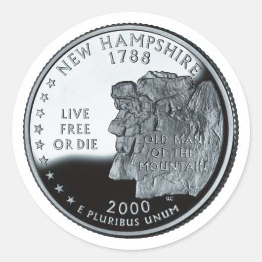 Faux New Hampshire State Quarter Ronde Sticker (Voorkant)