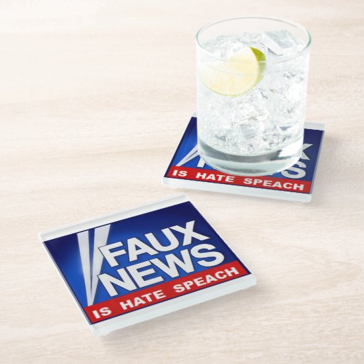 Faux News Glazen Onderzetter (Schuin)
