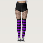 Faux OTK Paarse Striped Sokken Fishnet Leggings (Voorkant)