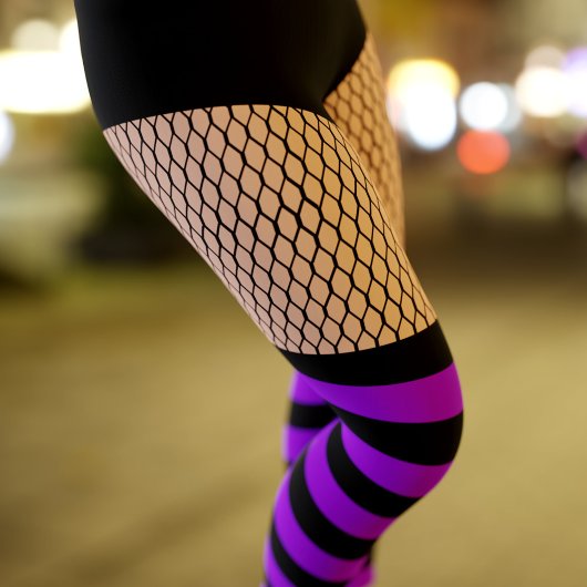 Faux OTK Paarse Striped Sokken Fishnet Leggings