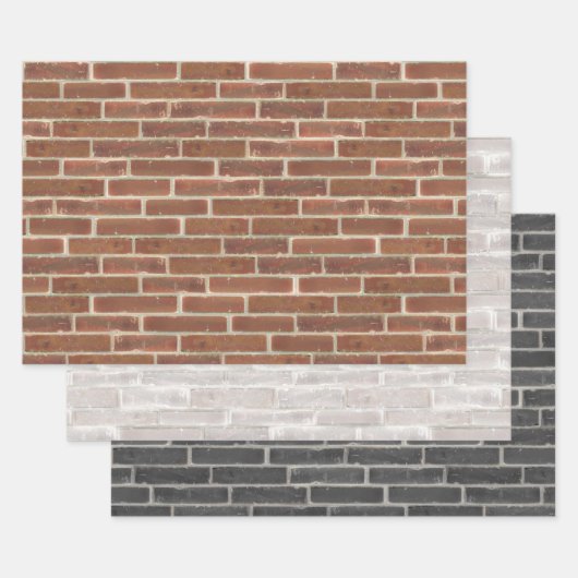 Faux Oud Bruin Zwart Wit Brick Wall Inpakpapier Vel (Set)