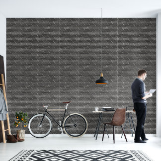 Faux oude zwarte bakstenen muur behang