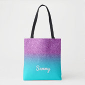Faux Paars en Aqua Ombre Glitter Tote Bag (Voorkant)