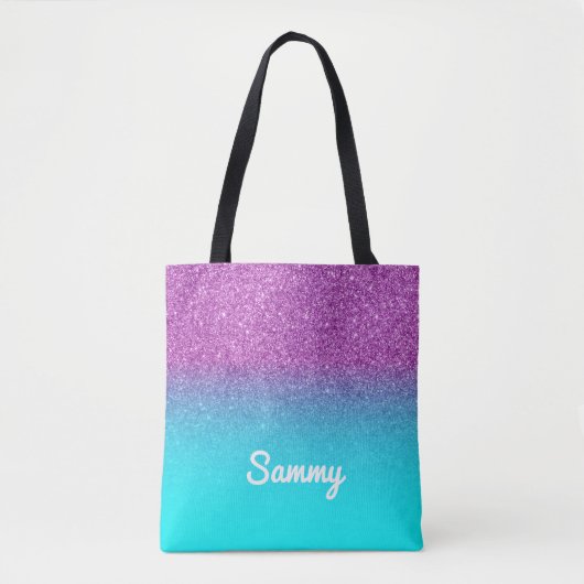 Faux Paars en Aqua Ombre Glitter Tote Bag (Voorkant)