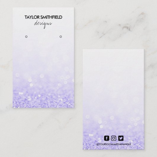 Faux Paars Glitter Earring Display Visitekaartje (Voorkant / Achterkant)