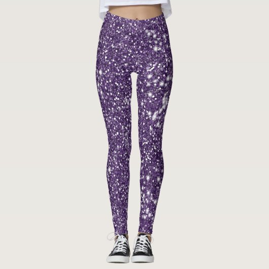 Faux Paars Glitter Texture Effect Leggings (Voorkant)