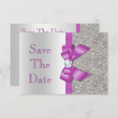 Faux Paarse Bow Diamonds redden het Baby shower Da Save The Date (Voorkant / Achterkant)