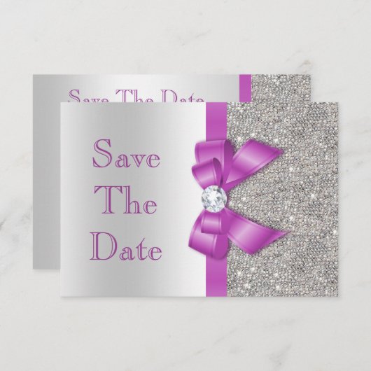Faux Paarse Bow Diamonds redden het Baby shower Da Save The Date (Voorkant / Achterkant)