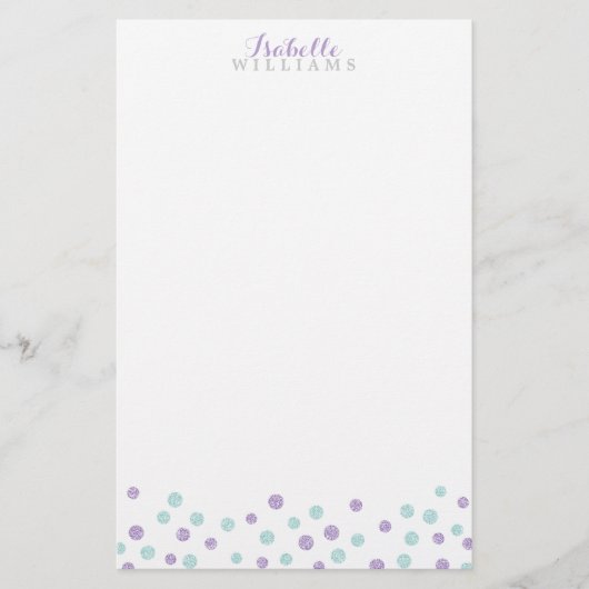 Faux Paarse en Mint Glitter Confetti Stippen Briefpapier (Voorkant)
