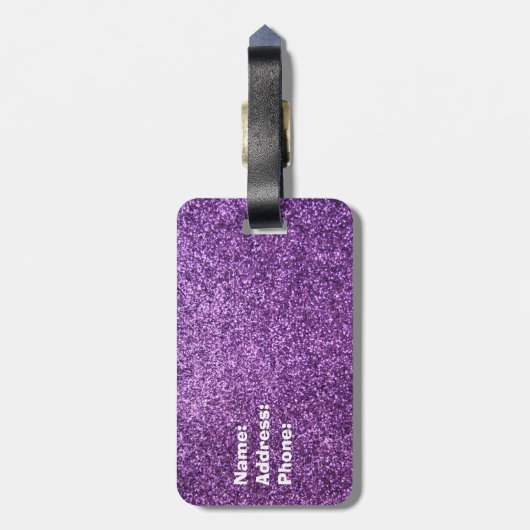 Faux Paarse Glitter Bagagelabel (Achterkant verticaal)