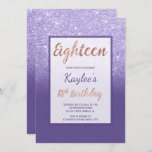 Faux paarse glitter elegant chic 18th Birthday Kaart<br><div class="desc">Een modern, en elegant faux Paars violet glitter douchecombre met Paars violet kleurenblok met een 18e verjaardag partijuitnodiging met een paars ombre patroon op een paarse achtergrond met een elegant paars lijst Perfect voor een 18de verjaardag van prinses, perfect voor haar, de fashionista die van modern patroon en glansheid houdt...</div>