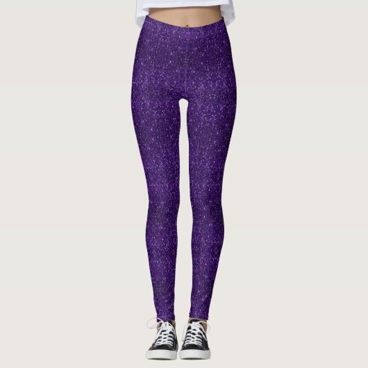 Faux Paarse glitter en glamour Leggings (Voorkant)