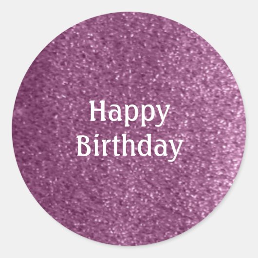 Faux Paarse Glitter Happy Birthday Ronde Sticker (Voorkant)