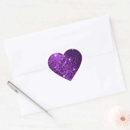 Faux Paarse Glitter Hart Sticker (Envelop)