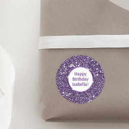 Faux Paarse Glitter Look Custom Happy Birthday Ronde Sticker