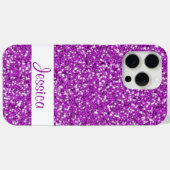 Faux Paarse glitter look-like with name Case-Mate iPhone Case (Achterkant (horizontaal))