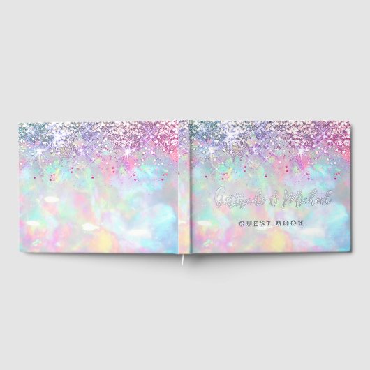 Faux paarse glitter opaal achtergrond bruiloft gastenboek (Volledig)