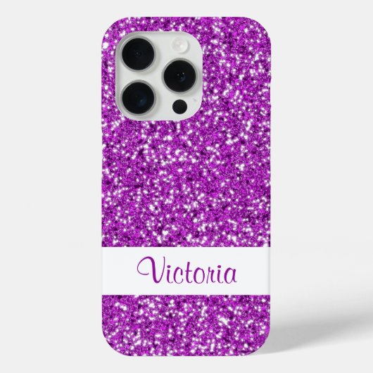 Faux Paarse glitter Pattern-achtige met naam Case-Mate iPhone Case (Achterkant)