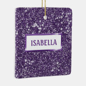 Faux Paarse glitter textuur Kijk met naam Keramisch Ornament (Rechts)