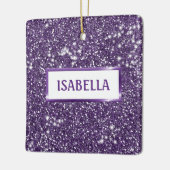 Faux Paarse glitter textuur Kijk met naam Keramisch Ornament (Links)