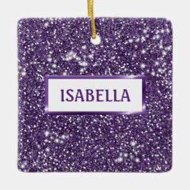 Faux Paarse glitter textuur Kijk met naam Keramisch Ornament